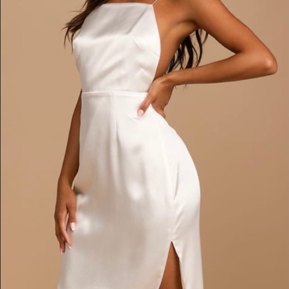 NWT Lulus White Satin Column MIDI Dress